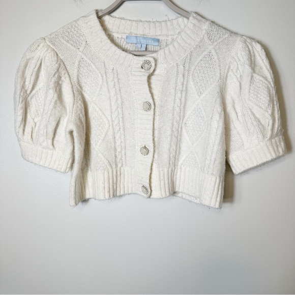 Hill House Ollie Sweater Cardigan Cropped Pearl Buttons Puff Sleeves Small White - Picture 3 of 12